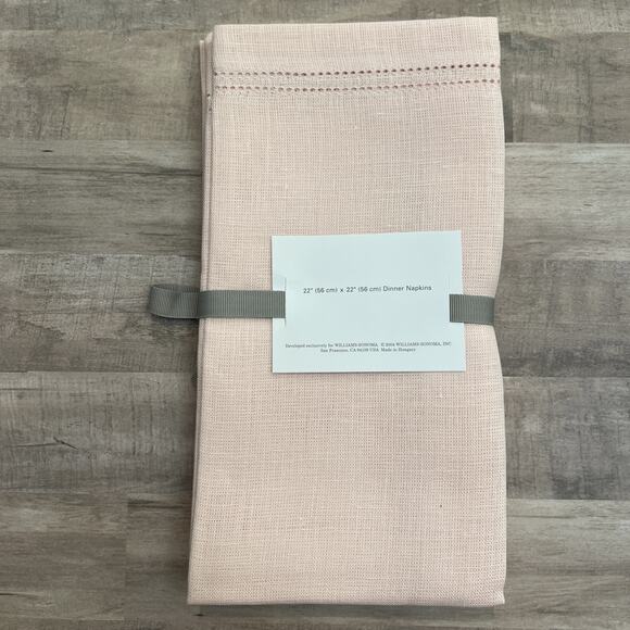 Williams Sonoma Linen Double Hemstitch Dinner Napkins Set of 4 PINK 22x22 NIP - Picture 4 of 6